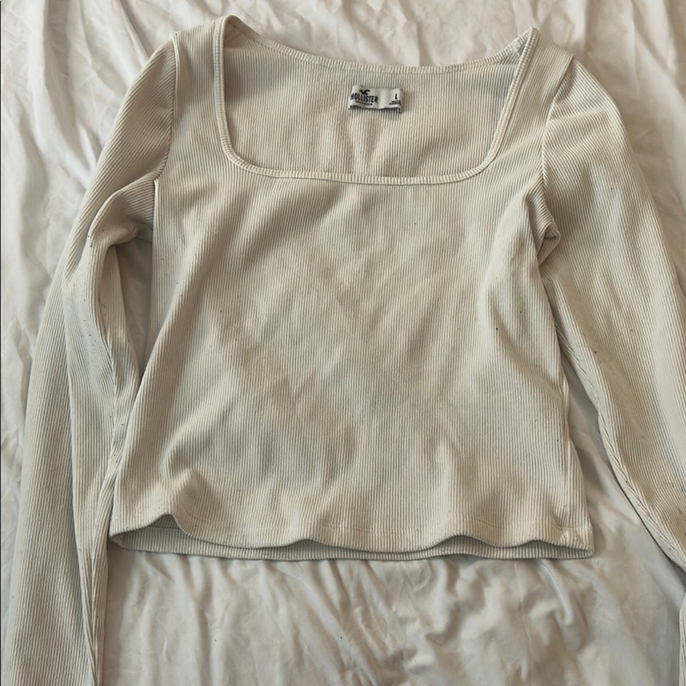 Hollister Cream Fitted Crop Blouse
